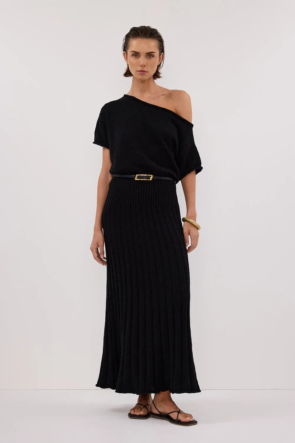 RICK BLACK ASYM KNIT MIDI DRESS
