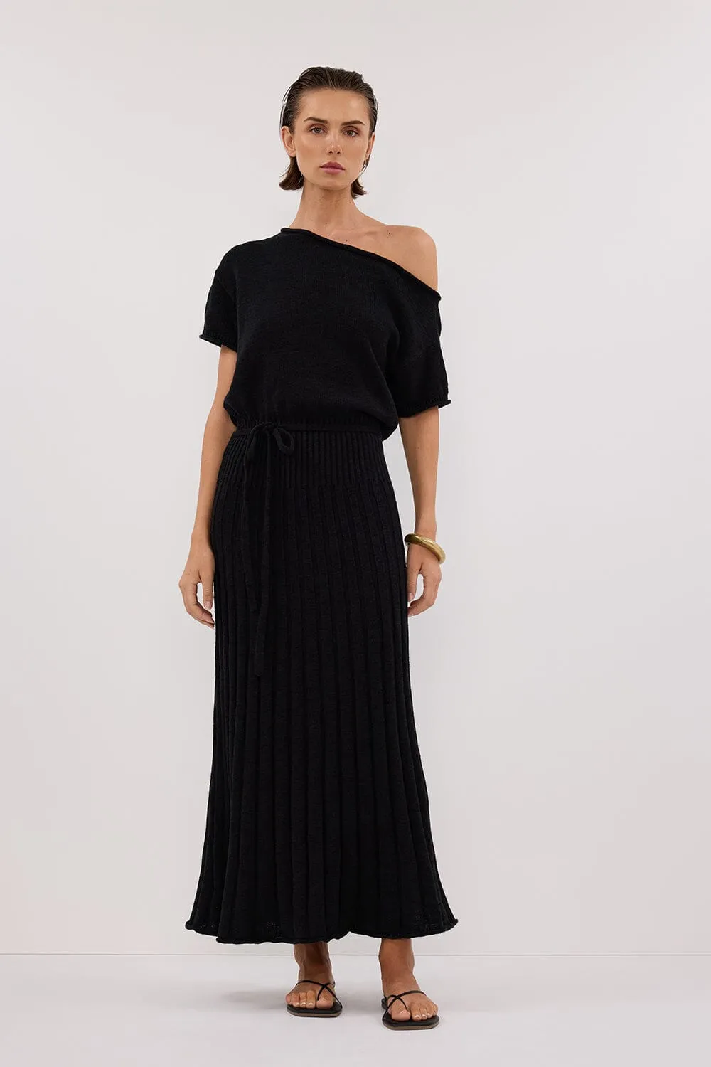 RICK BLACK ASYM KNIT MIDI DRESS