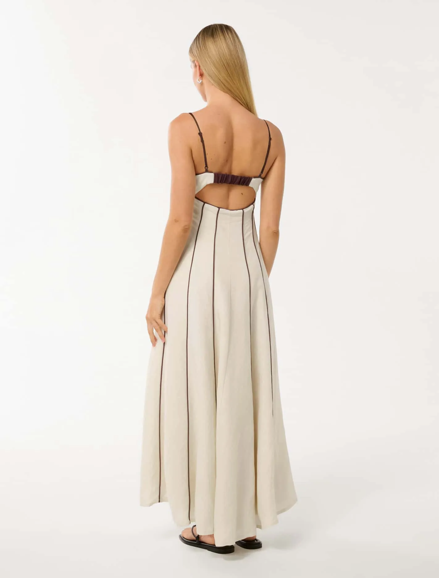 Roma Contrast Piping Linen Midi Dress