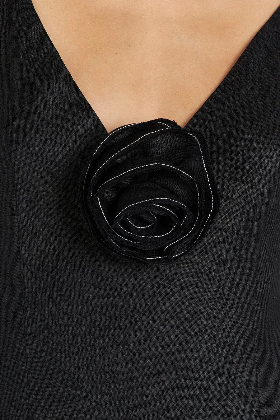 ROSETTE BLACK LINEN MAXI DRESS