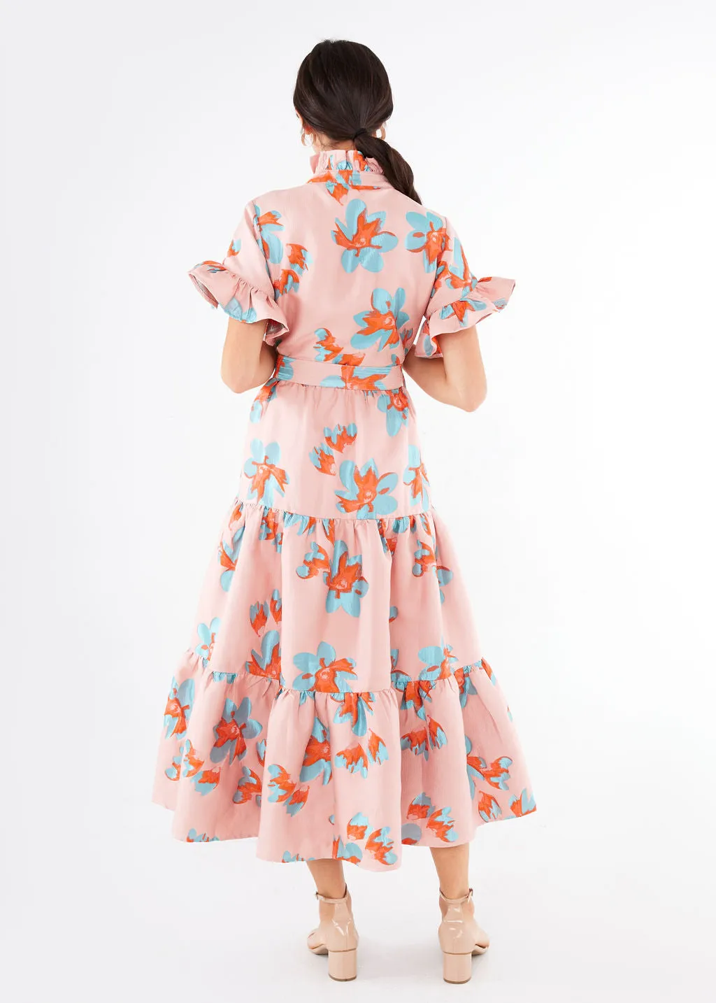 Sadie Maxi Dress Pink Plumeria Jacquard