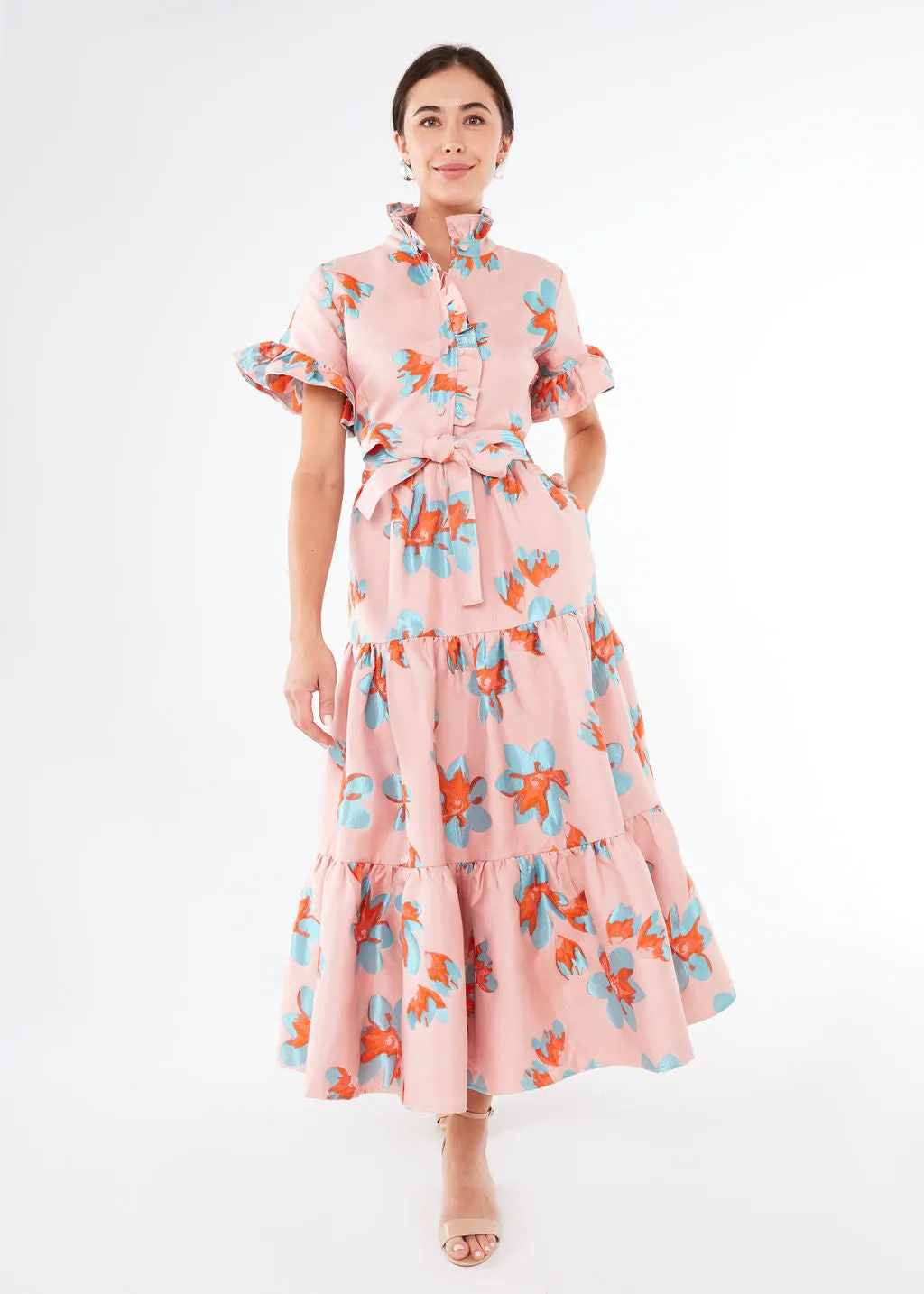 Sadie Maxi Dress Pink Plumeria Jacquard