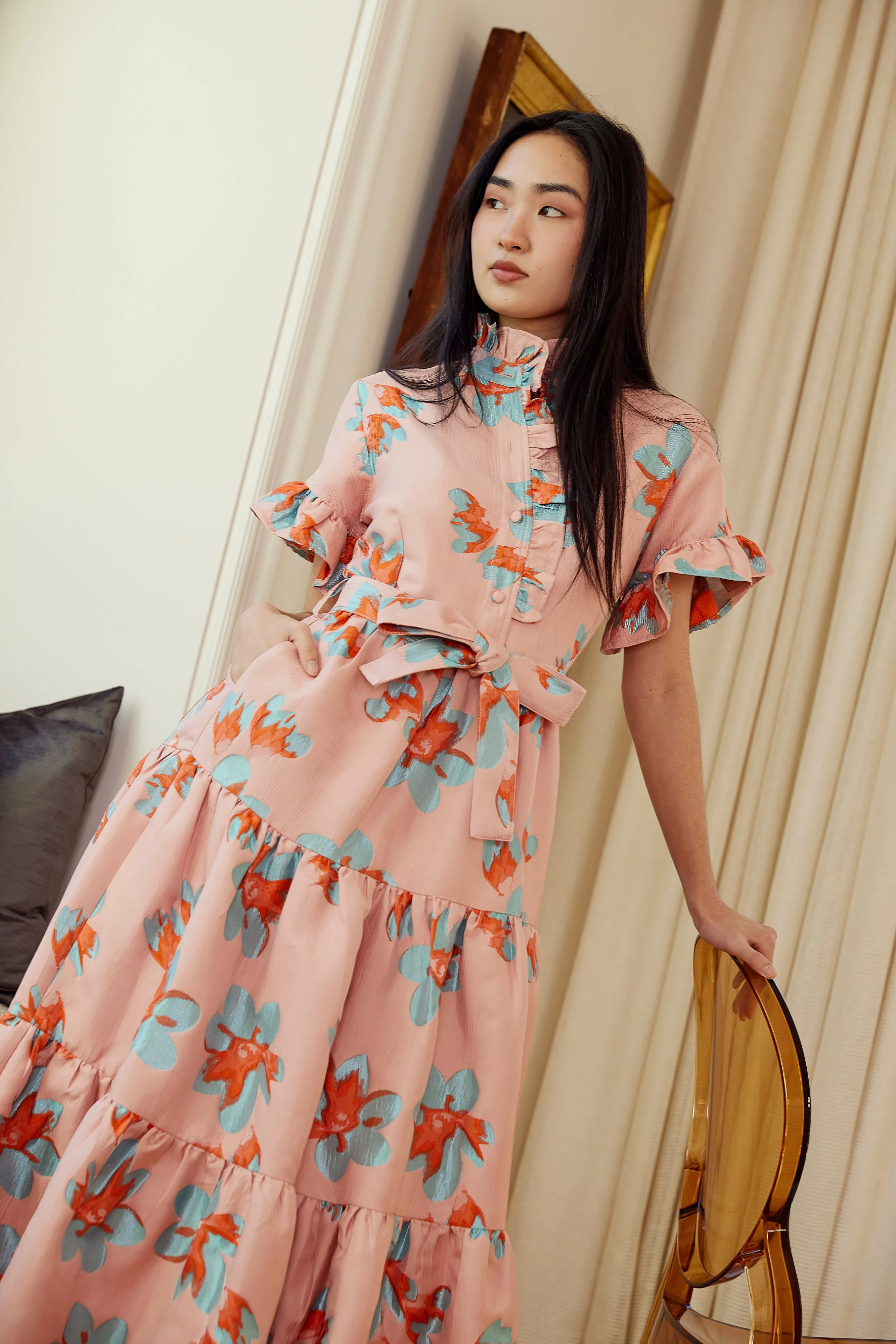 Sadie Maxi Dress Pink Plumeria Jacquard