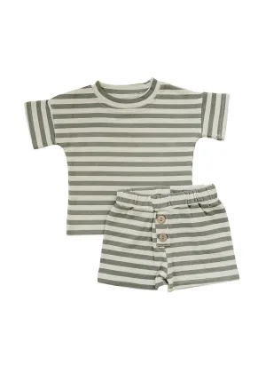 Sage Stripe Button Short Set