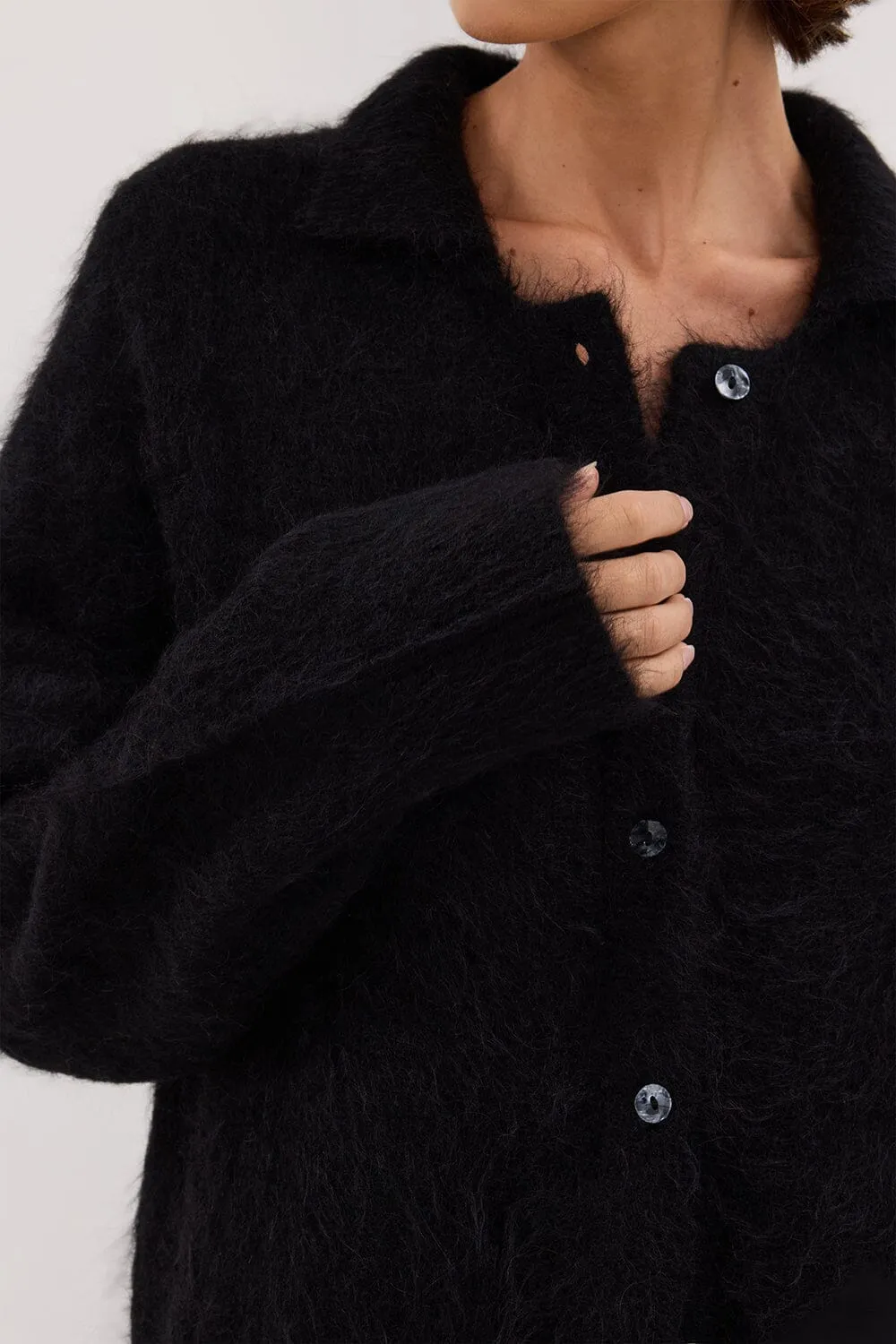 SALMA BLACK POLO NECK KNIT CARDIGAN