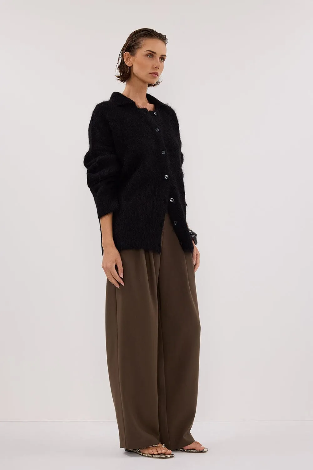 SALMA BLACK POLO NECK KNIT CARDIGAN