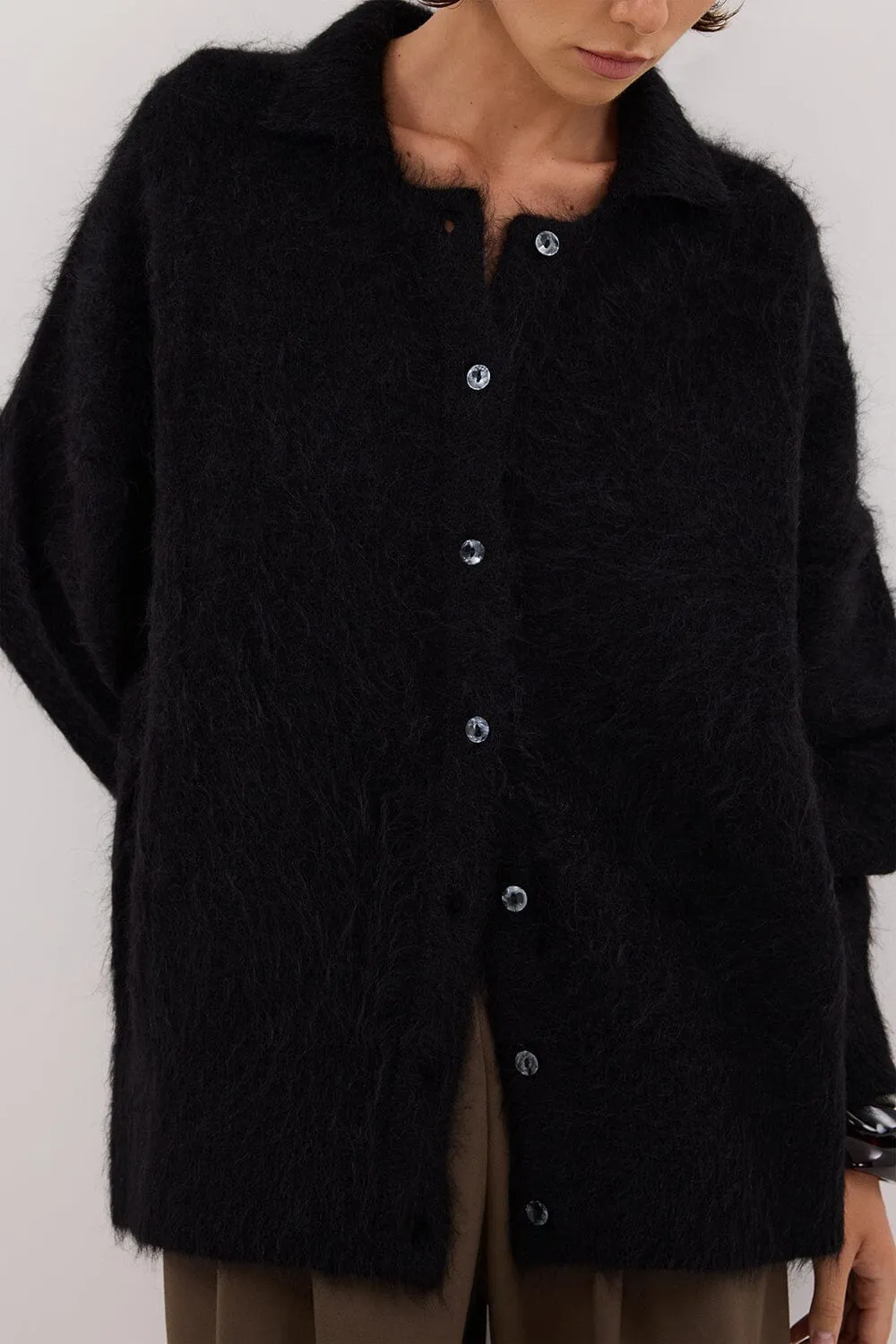 SALMA BLACK POLO NECK KNIT CARDIGAN
