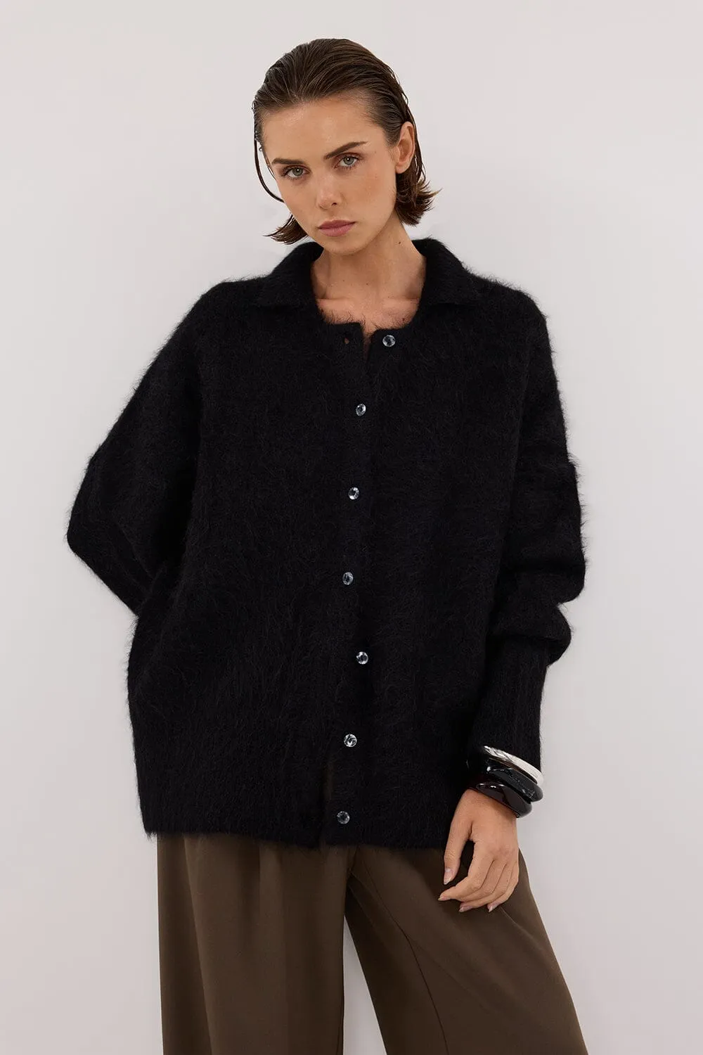 SALMA BLACK POLO NECK KNIT CARDIGAN