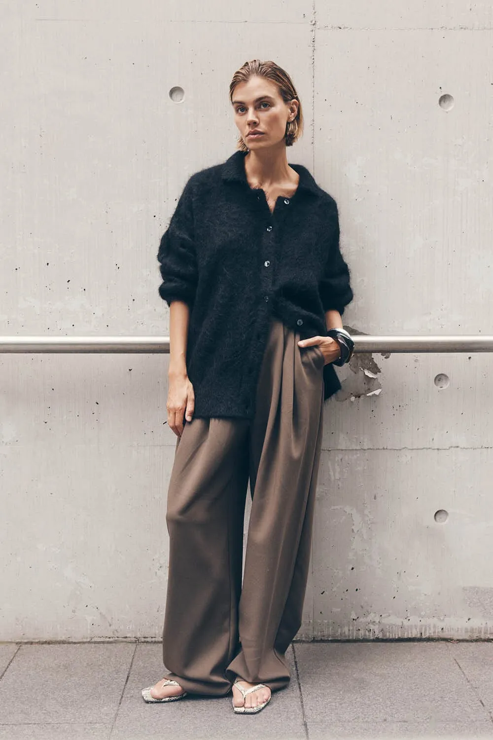 SALMA BLACK POLO NECK KNIT CARDIGAN