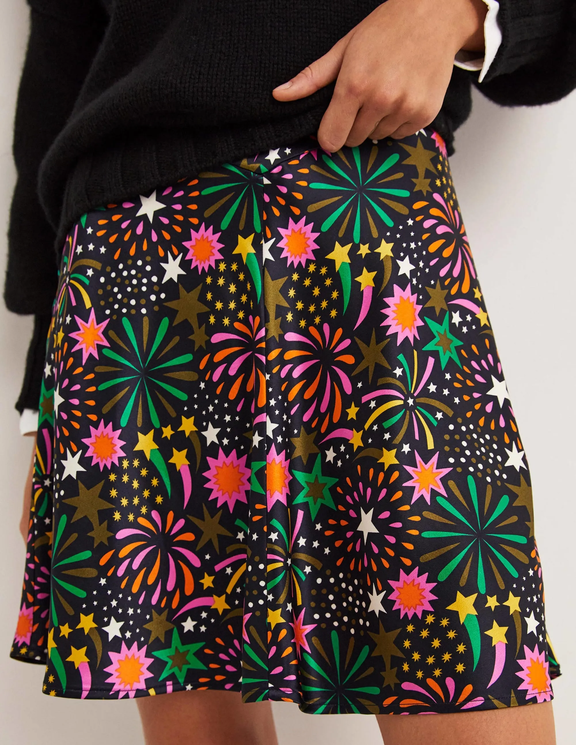 Satin Bias-cut Mini Skirt-Multi. Firework Bloom