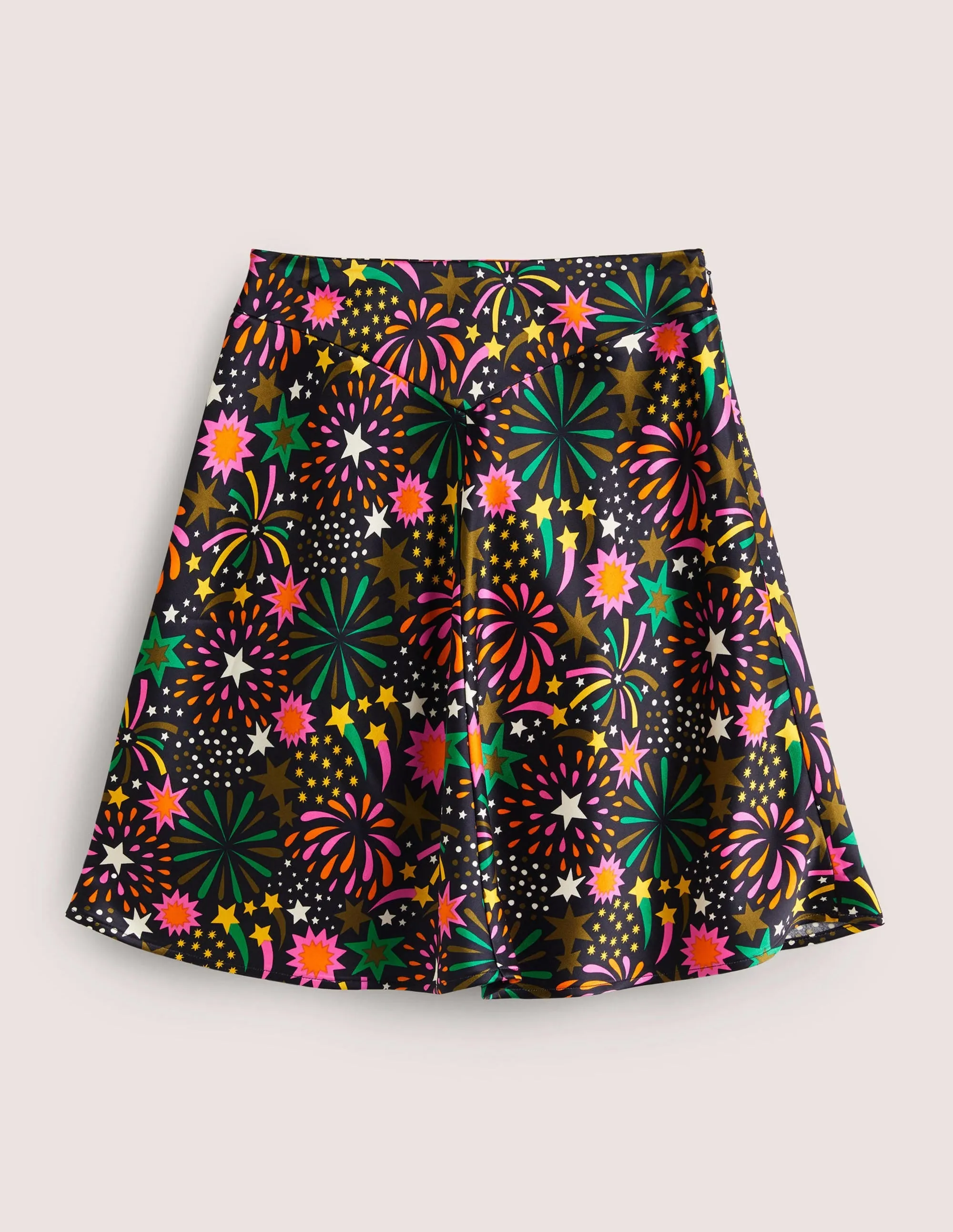 Satin Bias-cut Mini Skirt-Multi. Firework Bloom