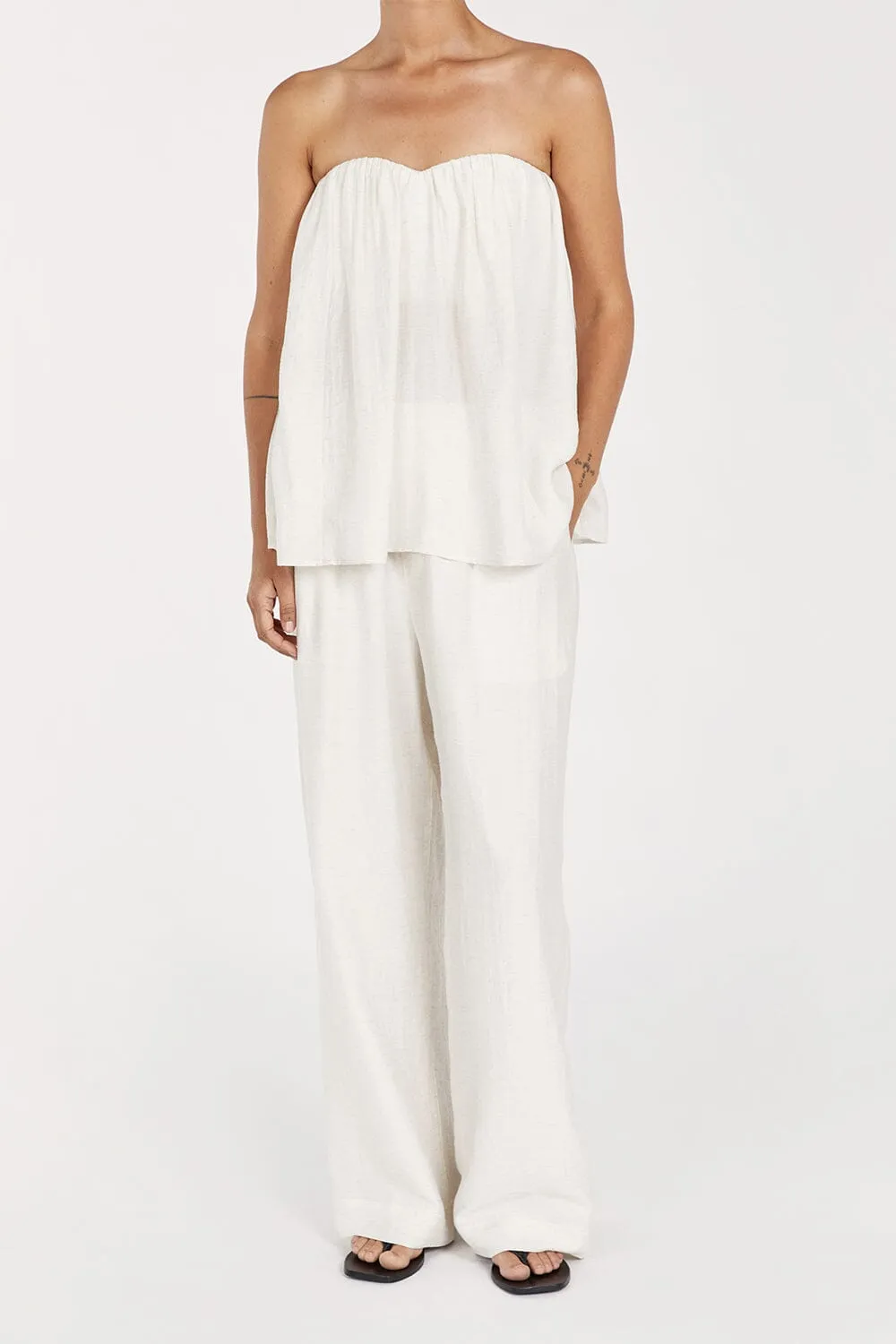 SHANIYA OFF WHITE LINEN BLEND PANT