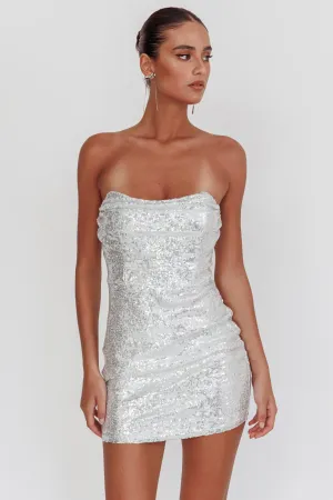 She Slays Strapless Sequin Dress Silver