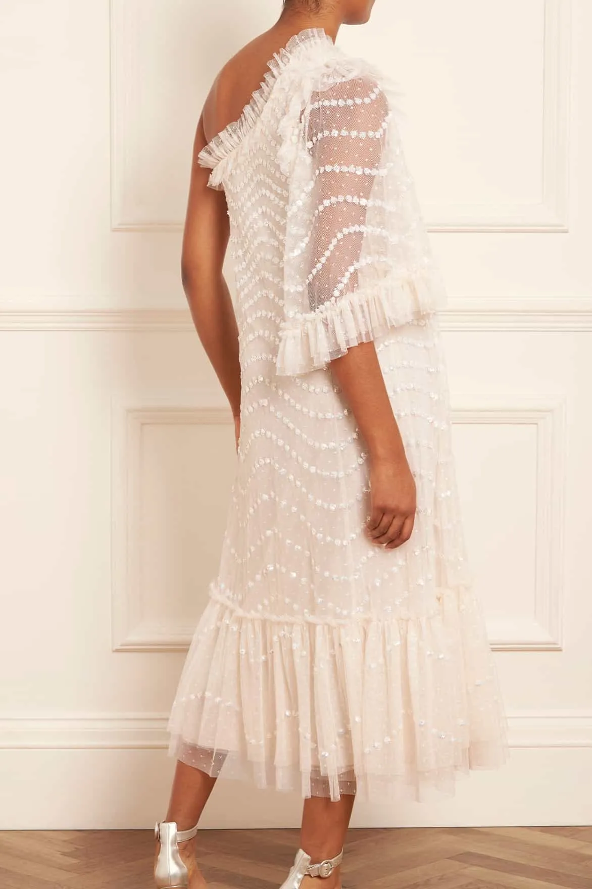 Shimmer Wave Gloss One-Shoulder Ballerina Dress