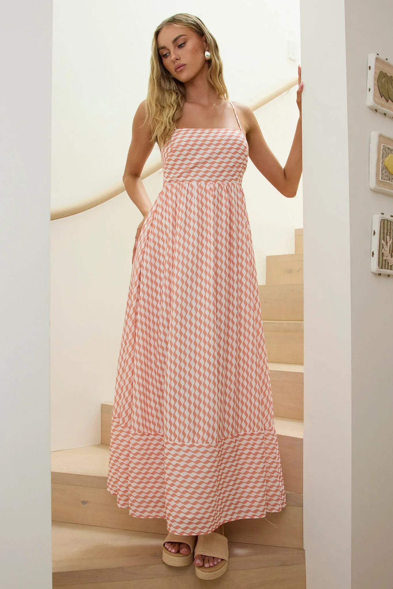 Shirley Square Neckline Maxi Dress Print Orange