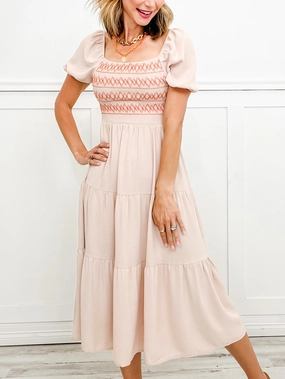 Simply Stated Short Sleeve Square Neck Smock Tiered Dress