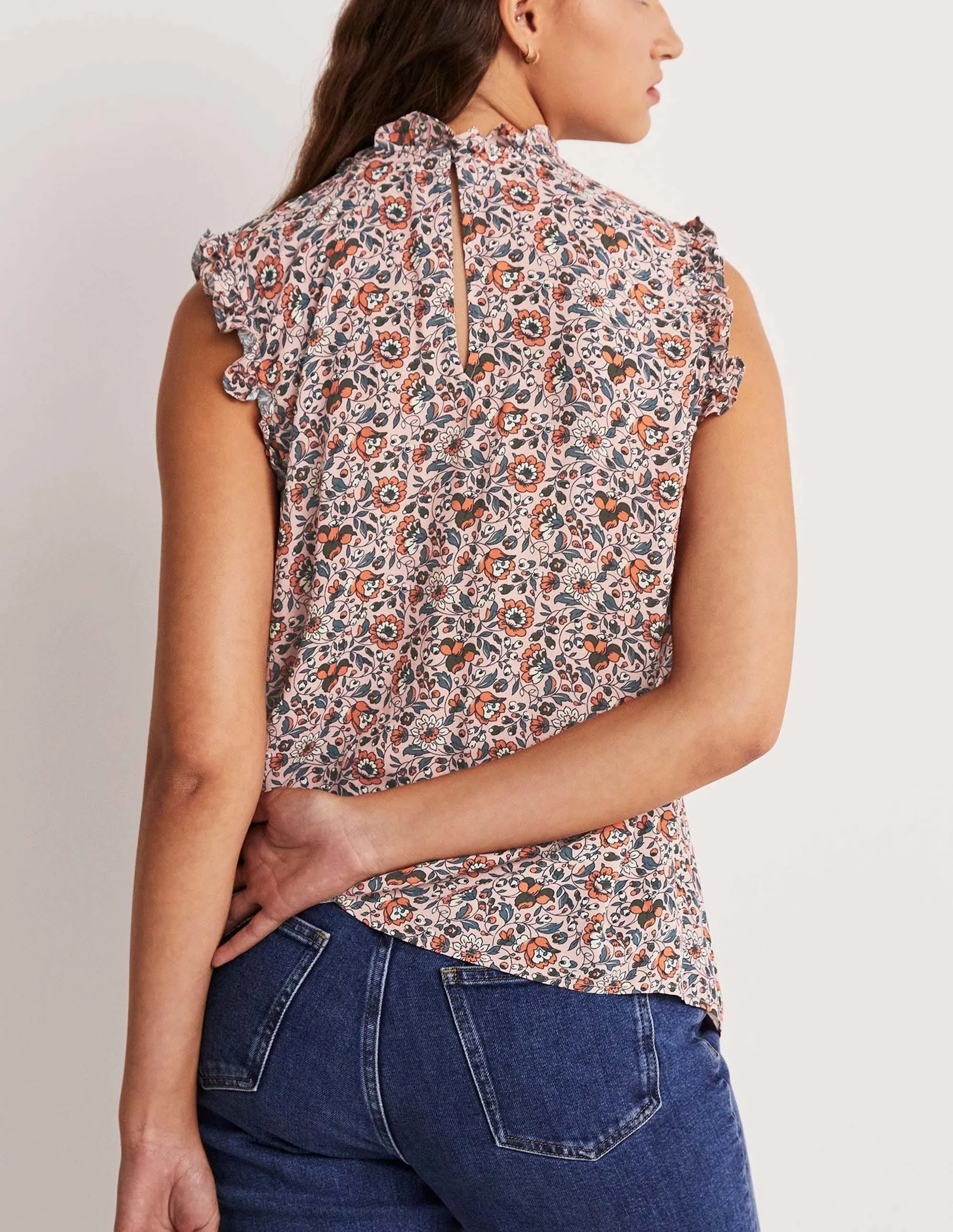 Sleeveless Smocked Top-Milkshake. Botanic Meadow