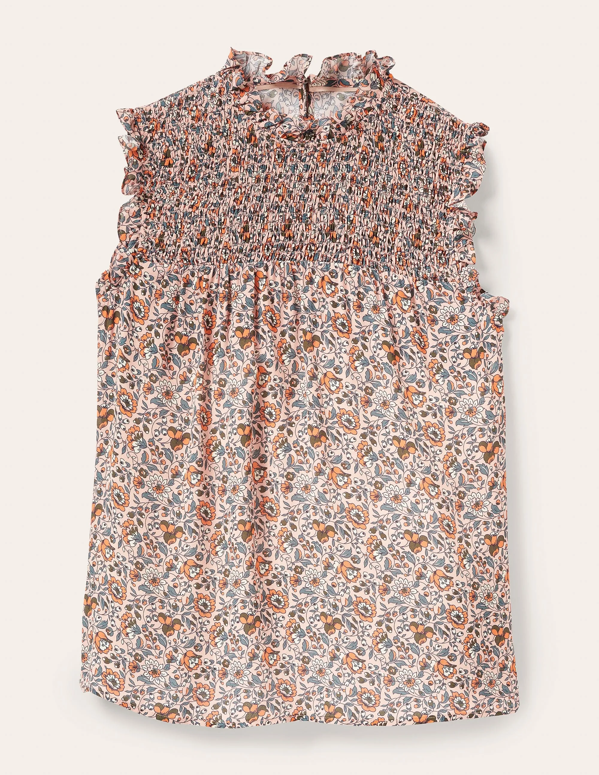 Sleeveless Smocked Top-Milkshake. Botanic Meadow