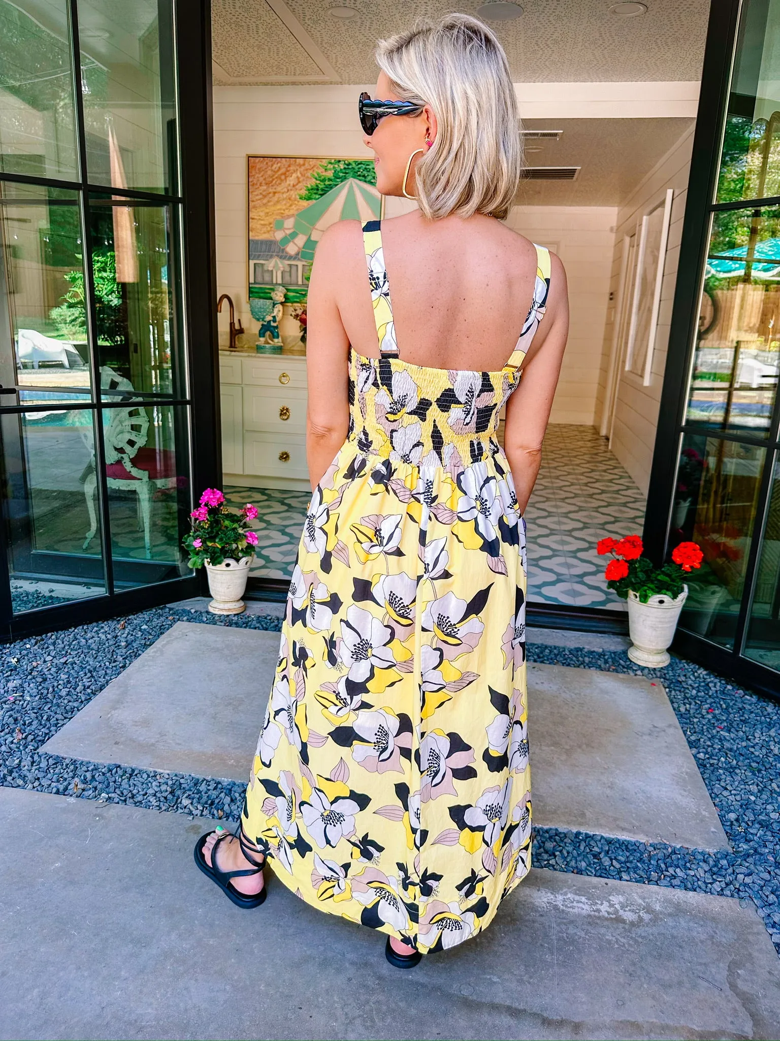 SPROUTING SUNSHINE FLORAL MIDI DRESS - YELLOW