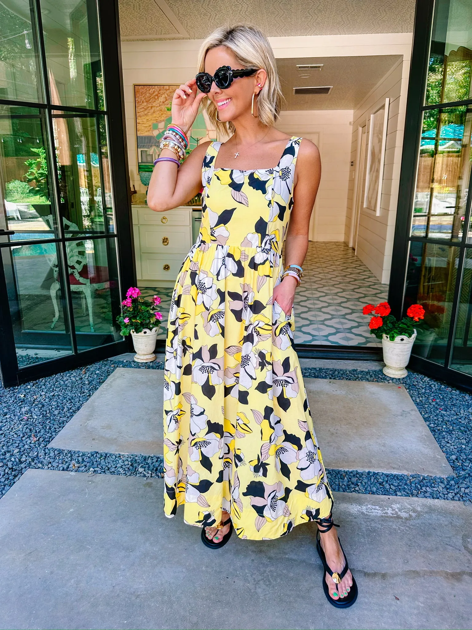 SPROUTING SUNSHINE FLORAL MIDI DRESS - YELLOW
