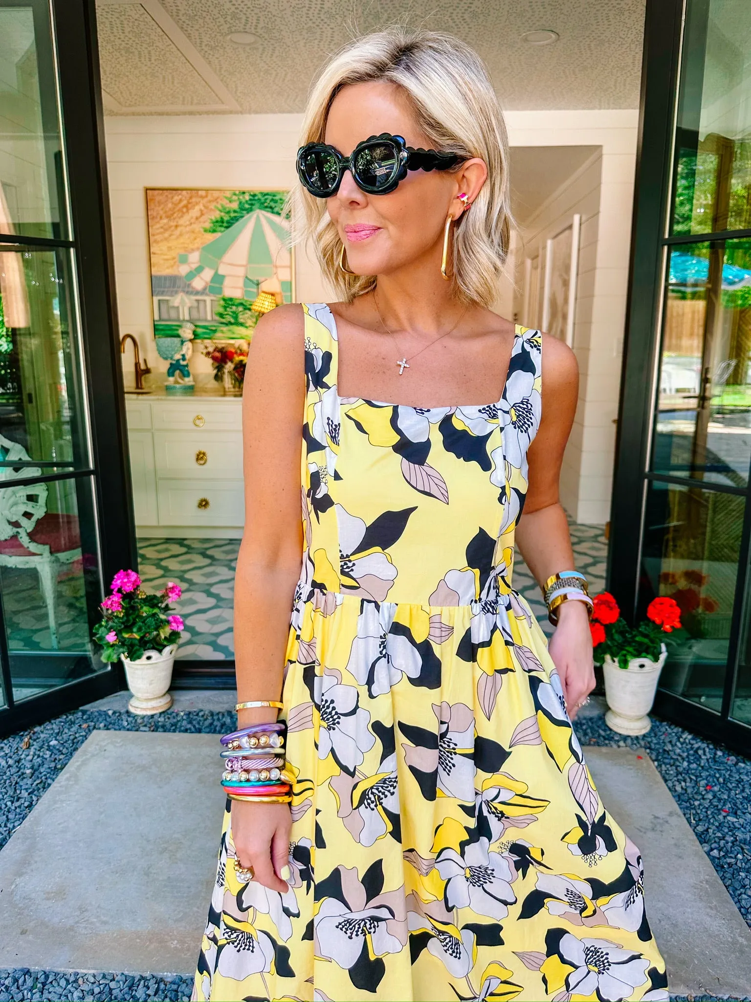 SPROUTING SUNSHINE FLORAL MIDI DRESS - YELLOW