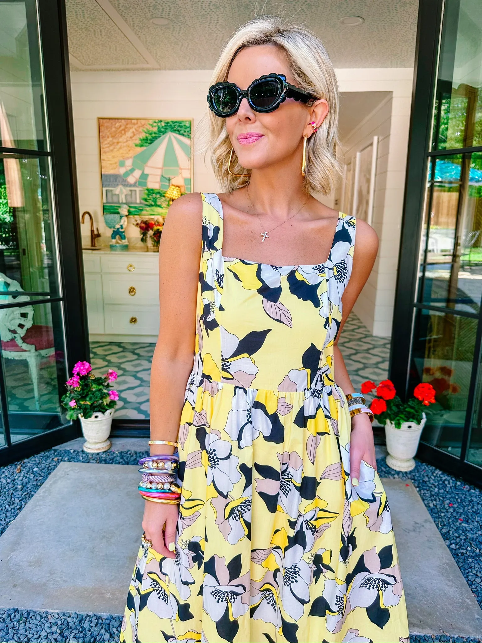 SPROUTING SUNSHINE FLORAL MIDI DRESS - YELLOW
