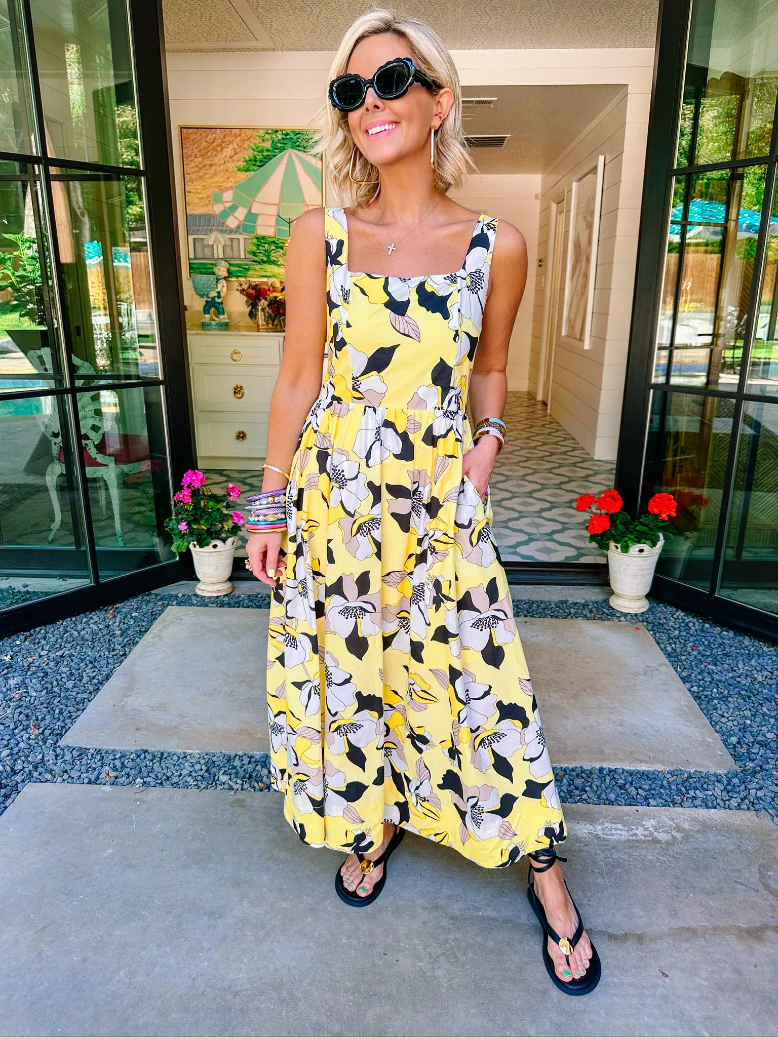 SPROUTING SUNSHINE FLORAL MIDI DRESS - YELLOW