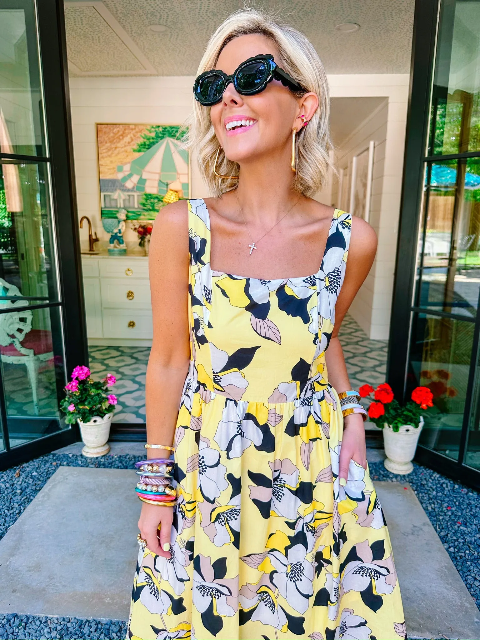 SPROUTING SUNSHINE FLORAL MIDI DRESS - YELLOW