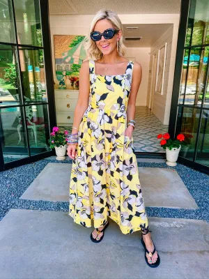 SPROUTING SUNSHINE FLORAL MIDI DRESS - YELLOW