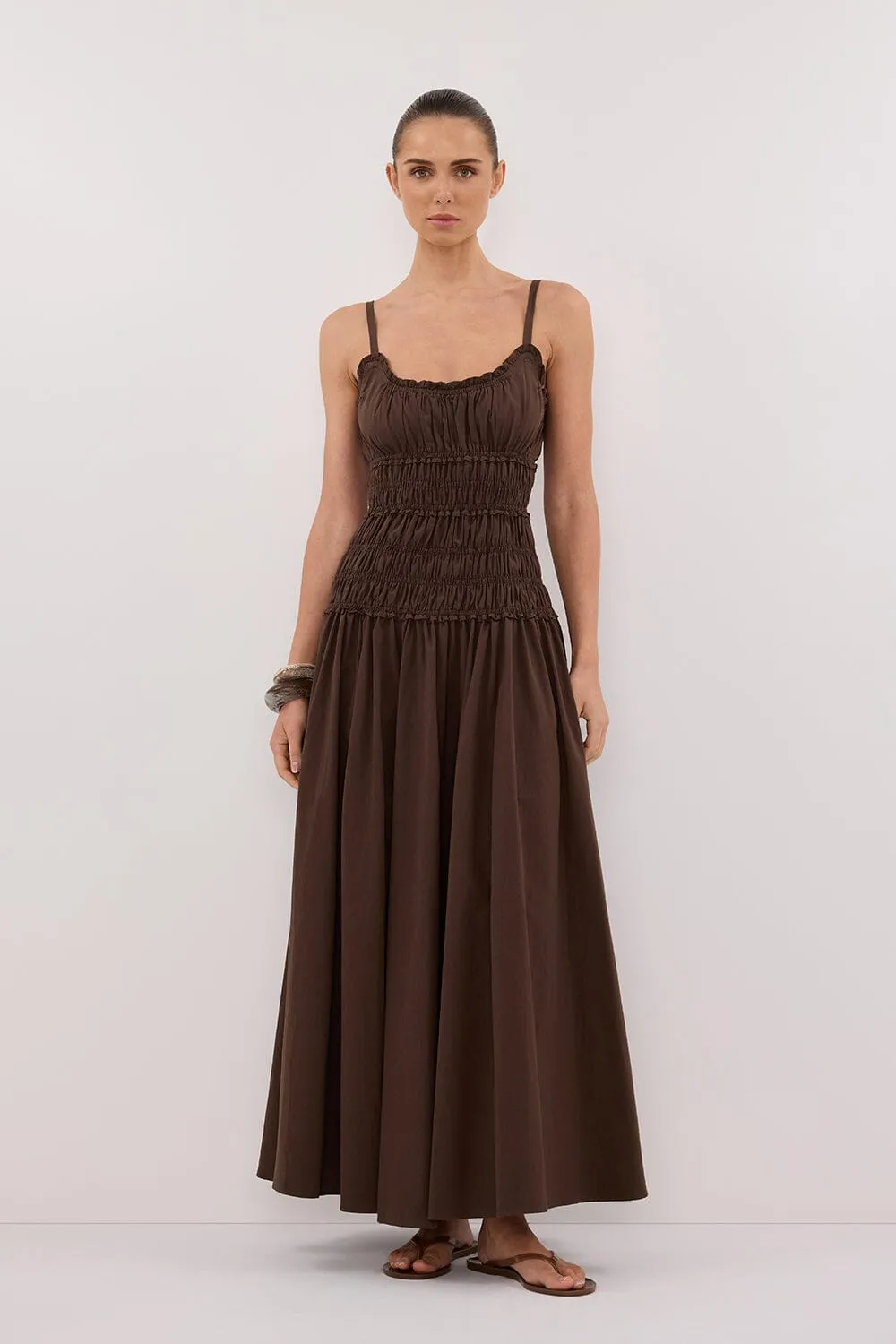 TOBY BITTER CHOC COTTON MIDI DRESS