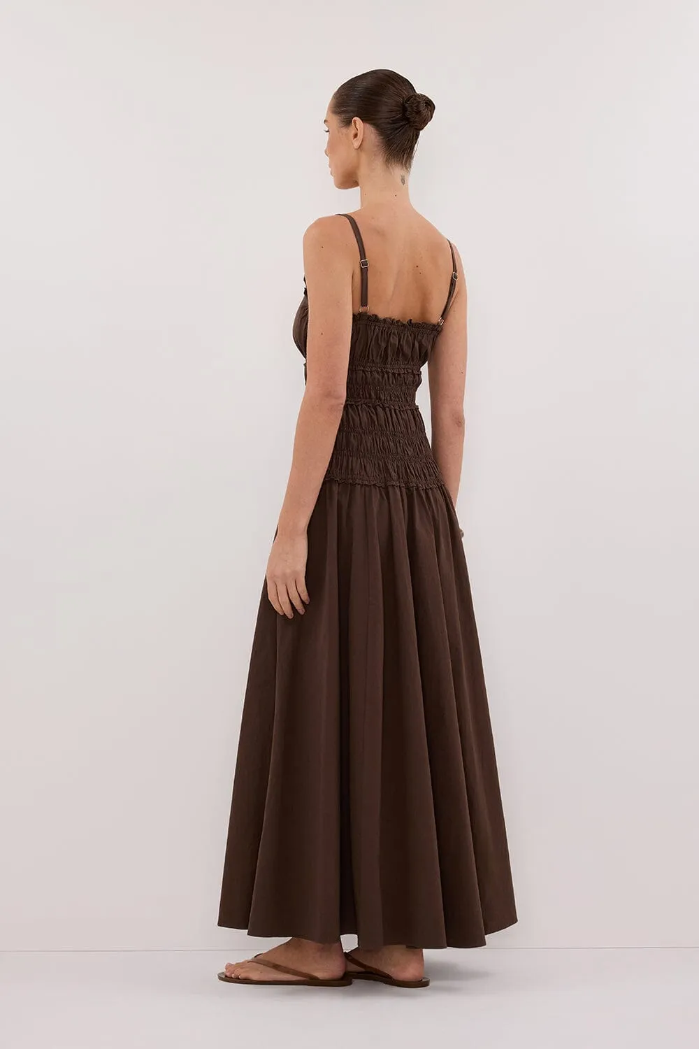 TOBY BITTER CHOC COTTON MIDI DRESS