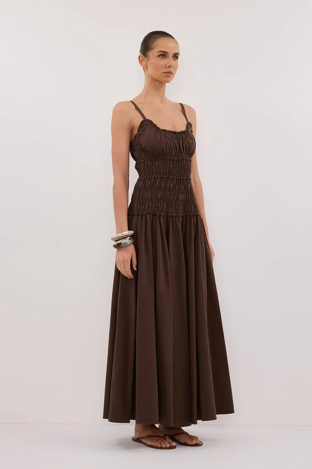 TOBY BITTER CHOC COTTON MIDI DRESS
