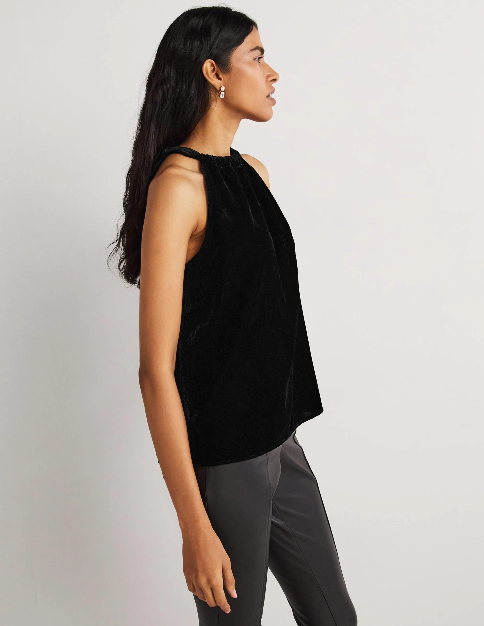 Velvet Halterneck Top-Black