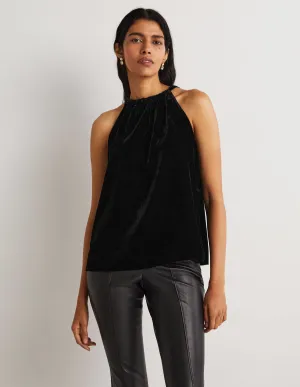 Velvet Halterneck Top-Black