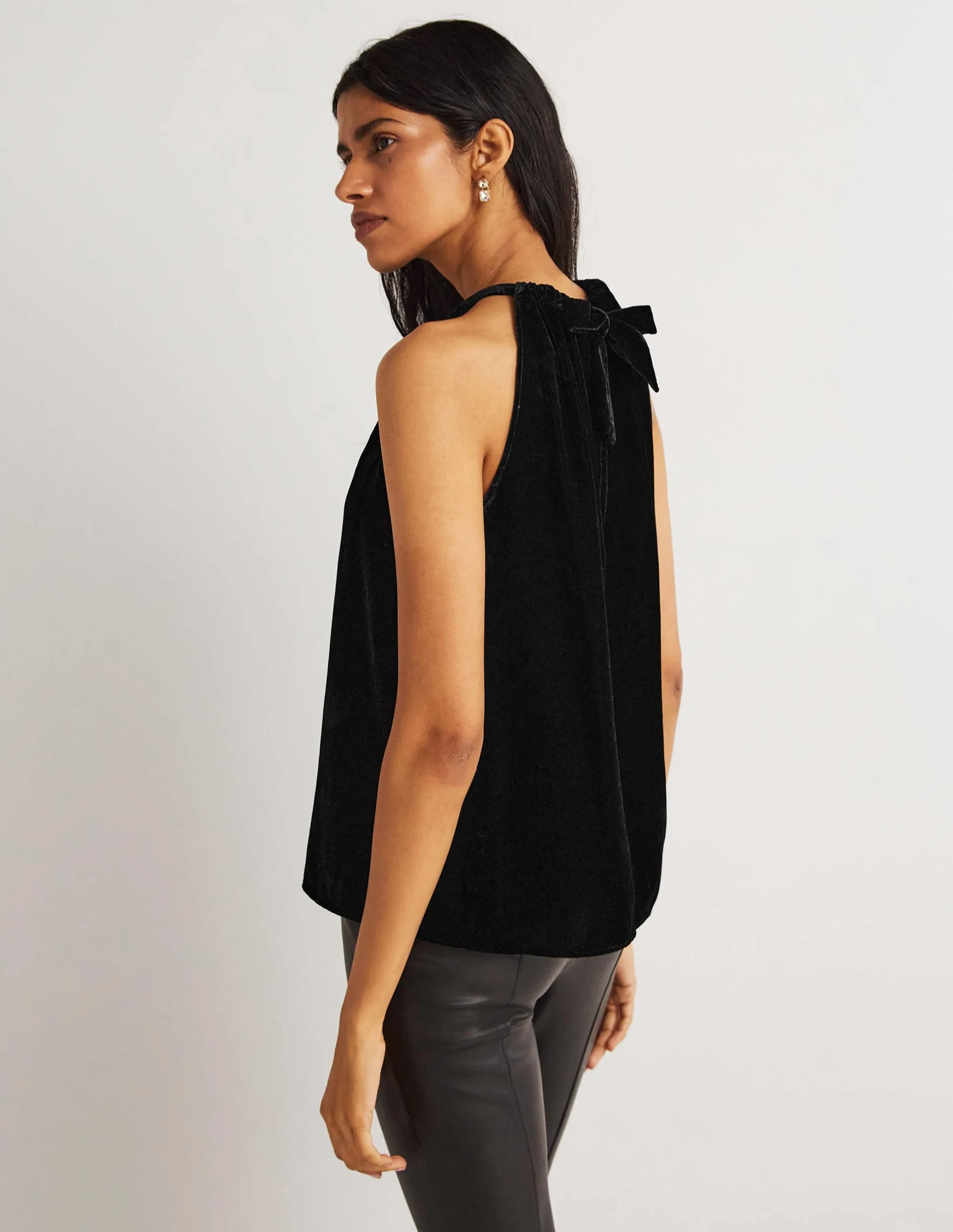 Velvet Halterneck Top-Black