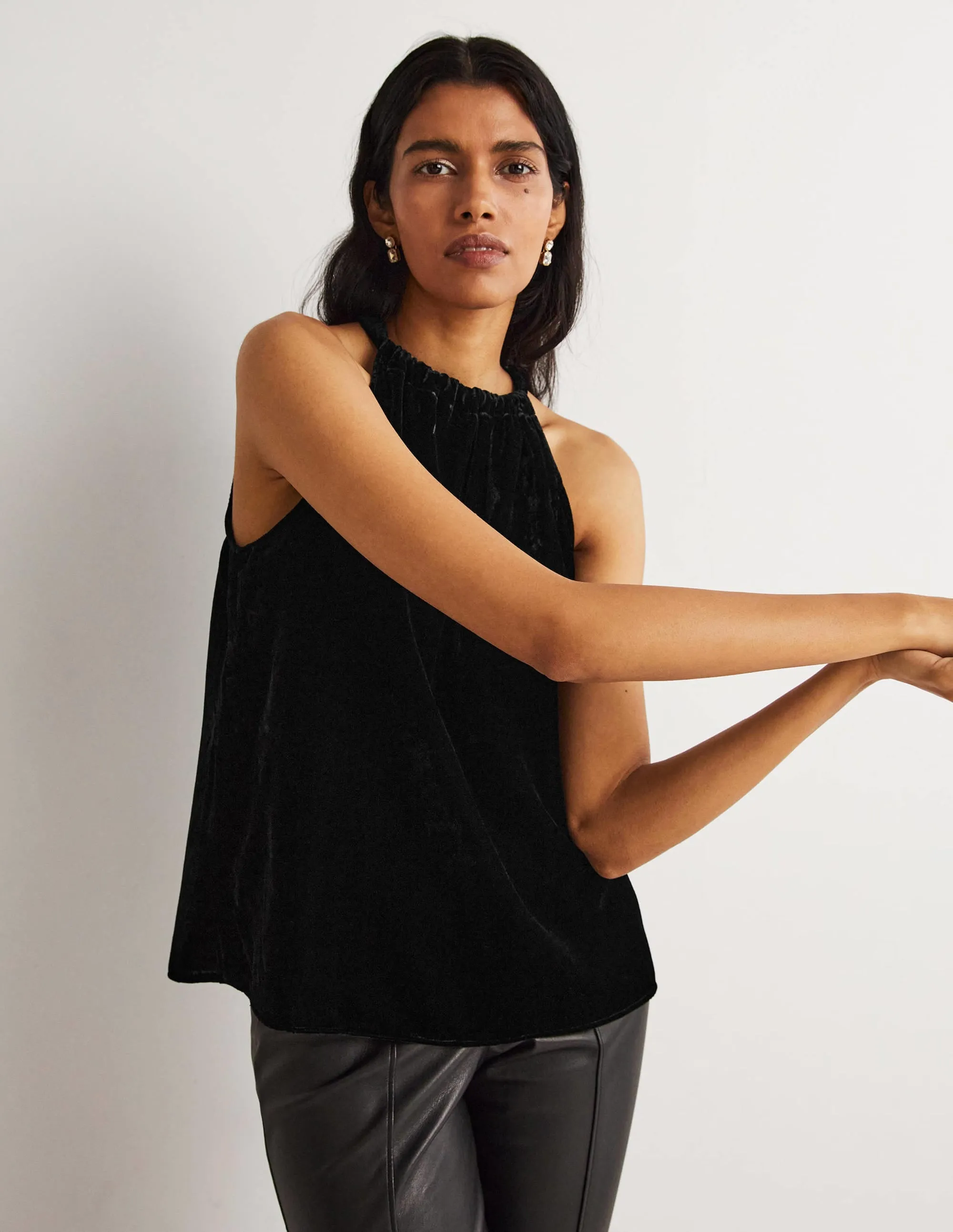 Velvet Halterneck Top-Black