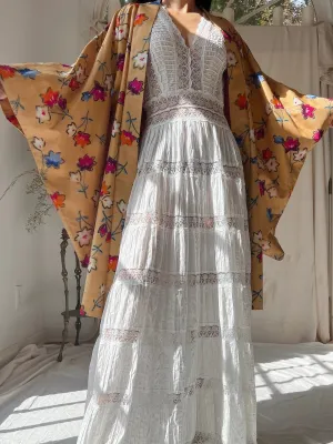 Vintage Floral Silk Short Kimono - OSFM