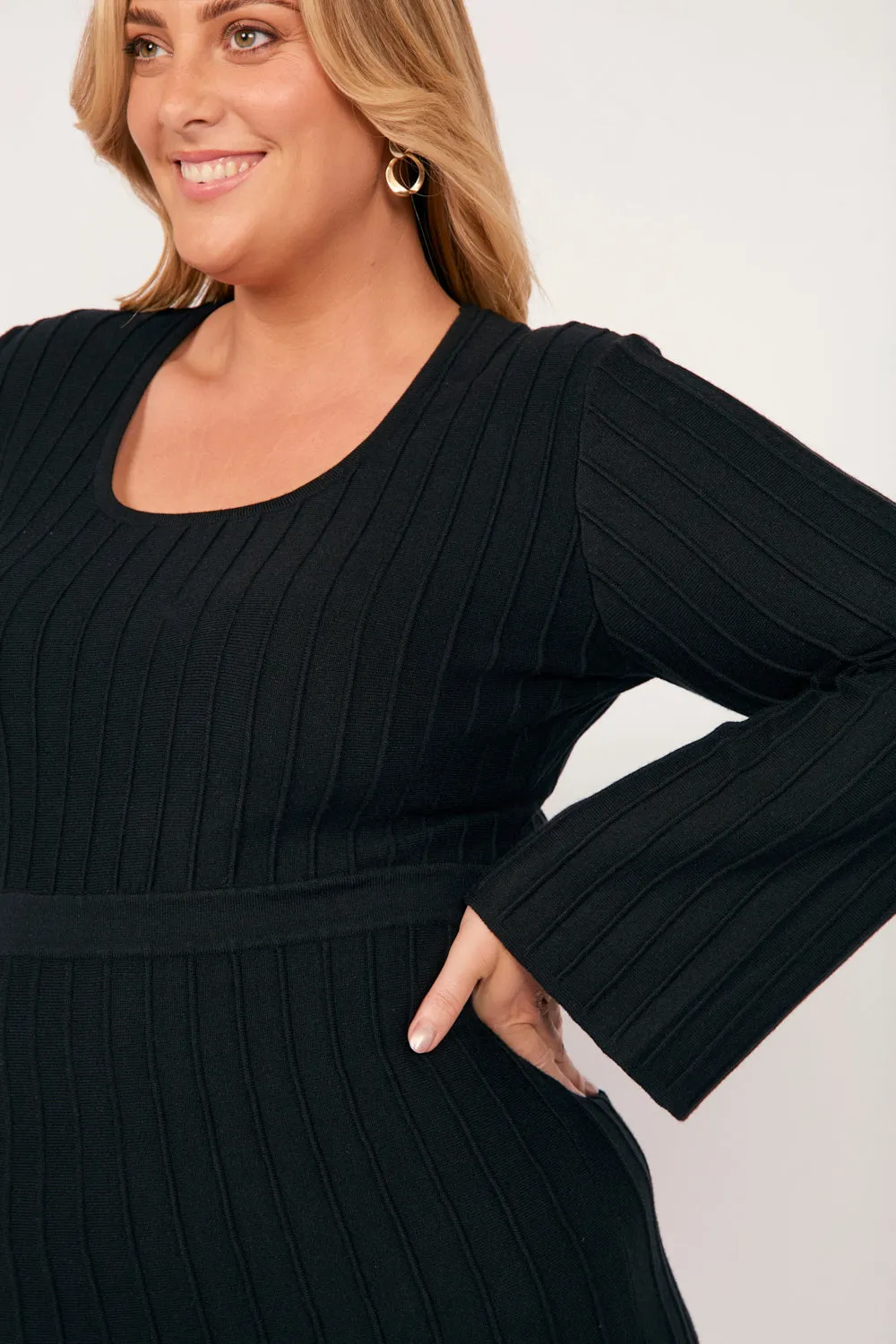 Waisted Knitted Dress in Black