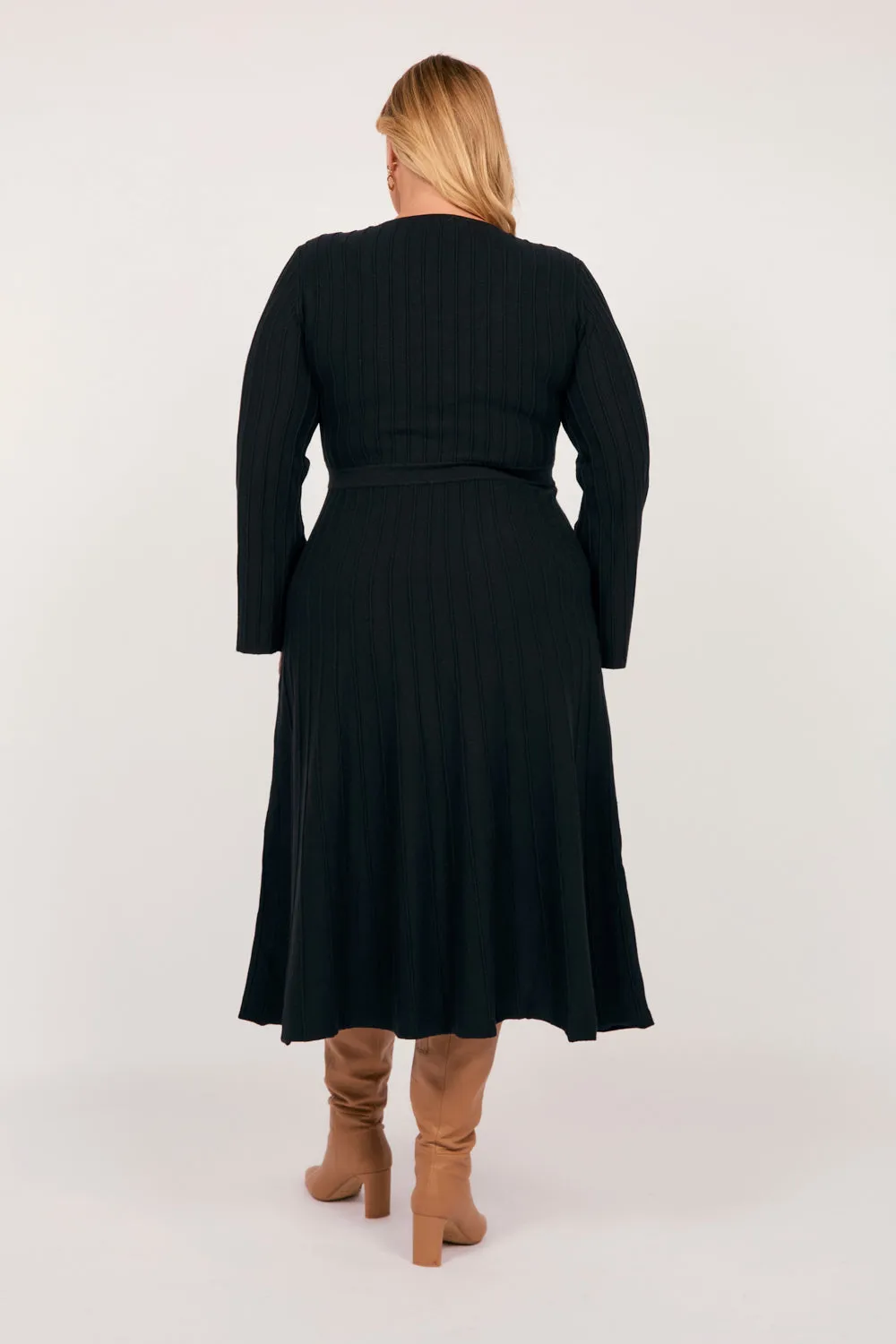 Waisted Knitted Dress in Black