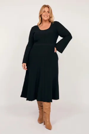 Waisted Knitted Dress in Black