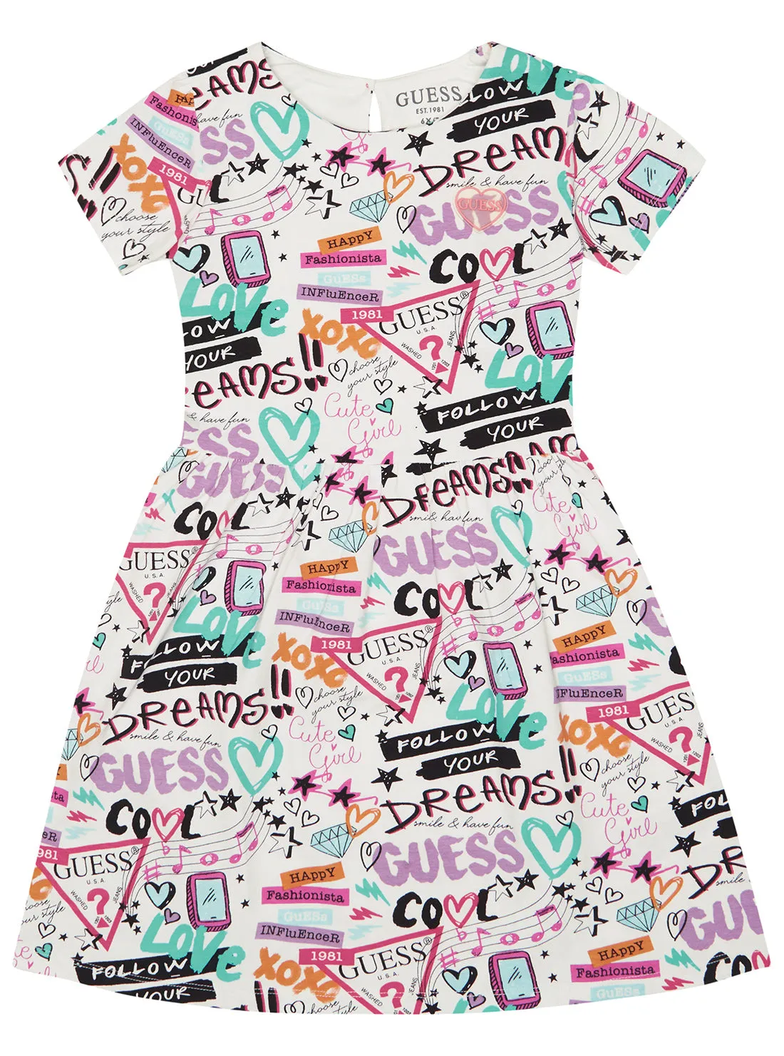 White Graffiti Print Logo Dress (2-7)