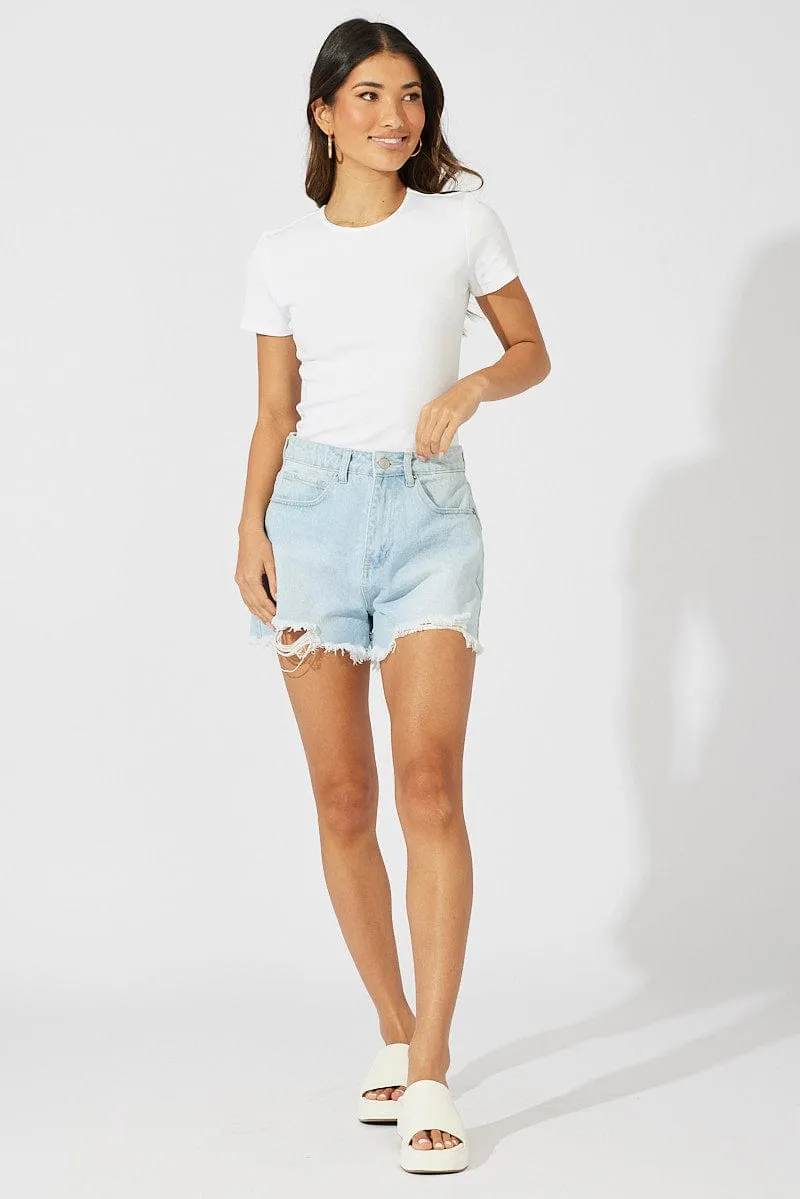 White Longline T Shirt Short Sleeve Crew Neck