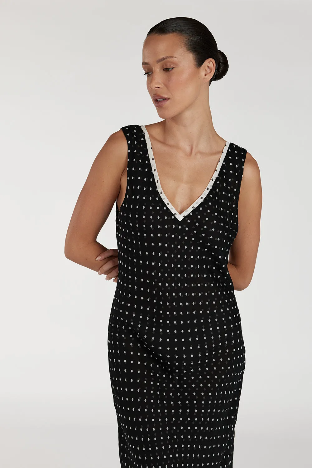 WINONA BLACK SPOT MIDI DRESS