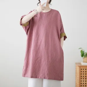 Women Spring Vintage Cotton-Linen Solid Color Long Shirt