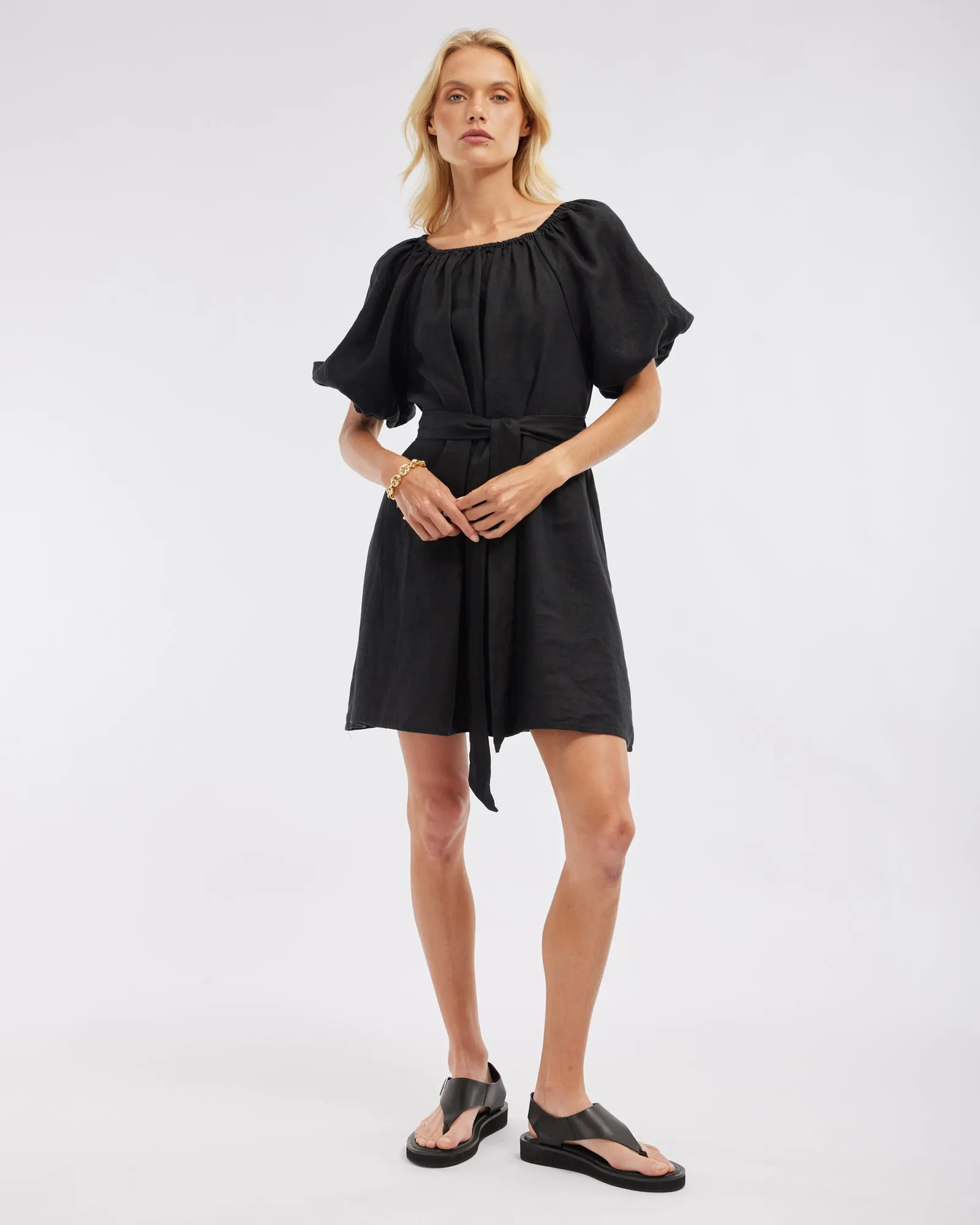 Wren Linen Mini Dress - Black