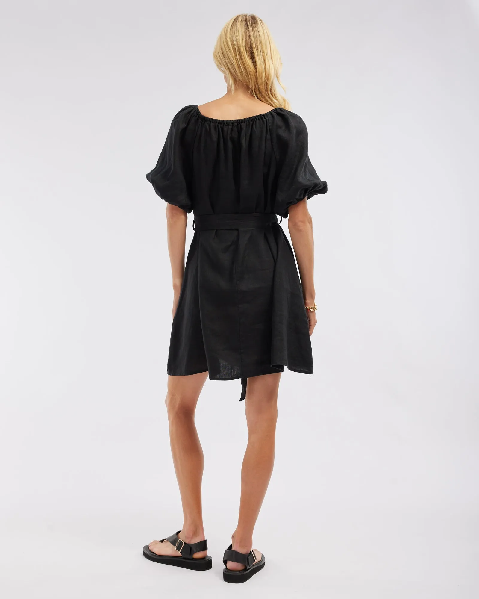 Wren Linen Mini Dress - Black