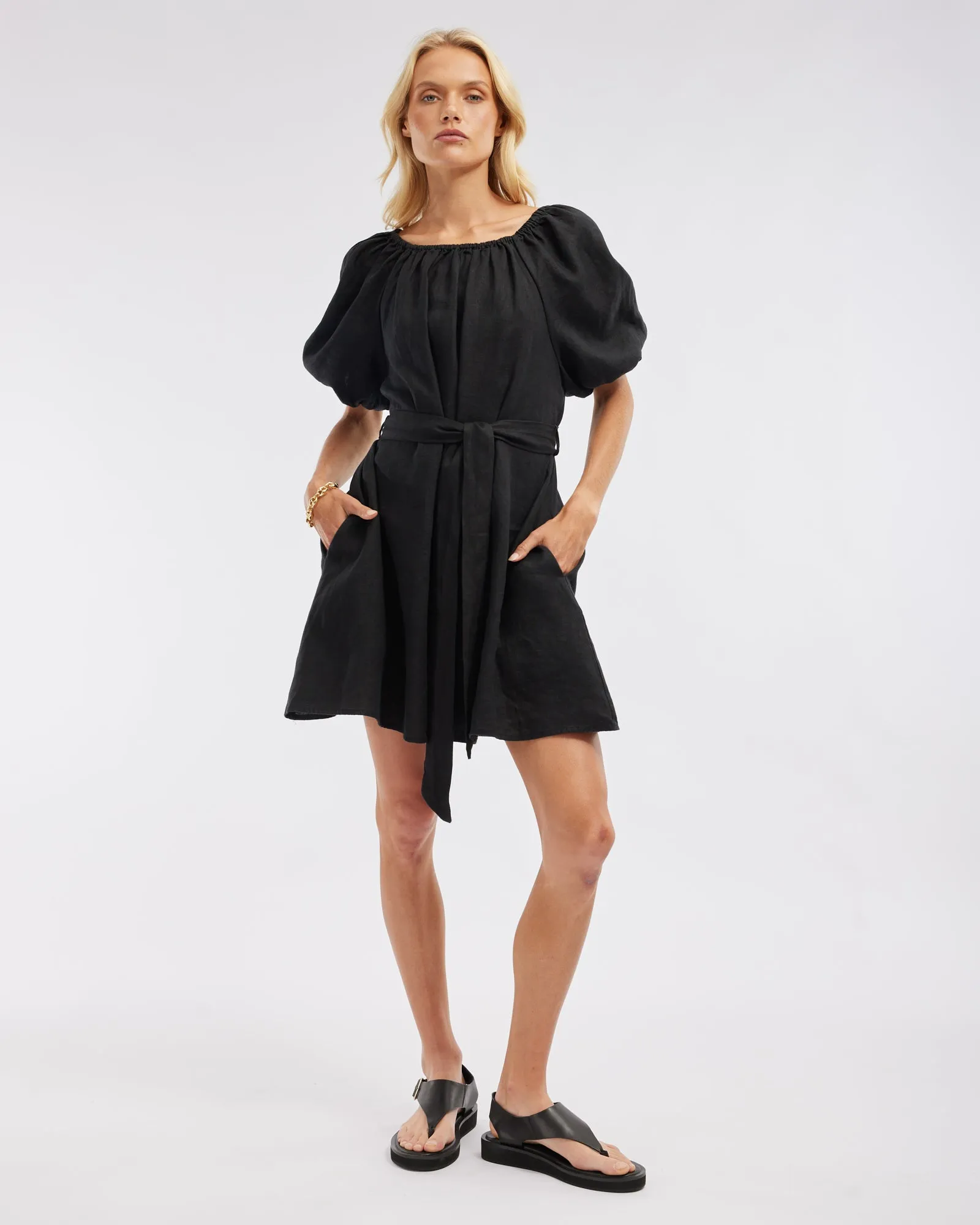 Wren Linen Mini Dress - Black
