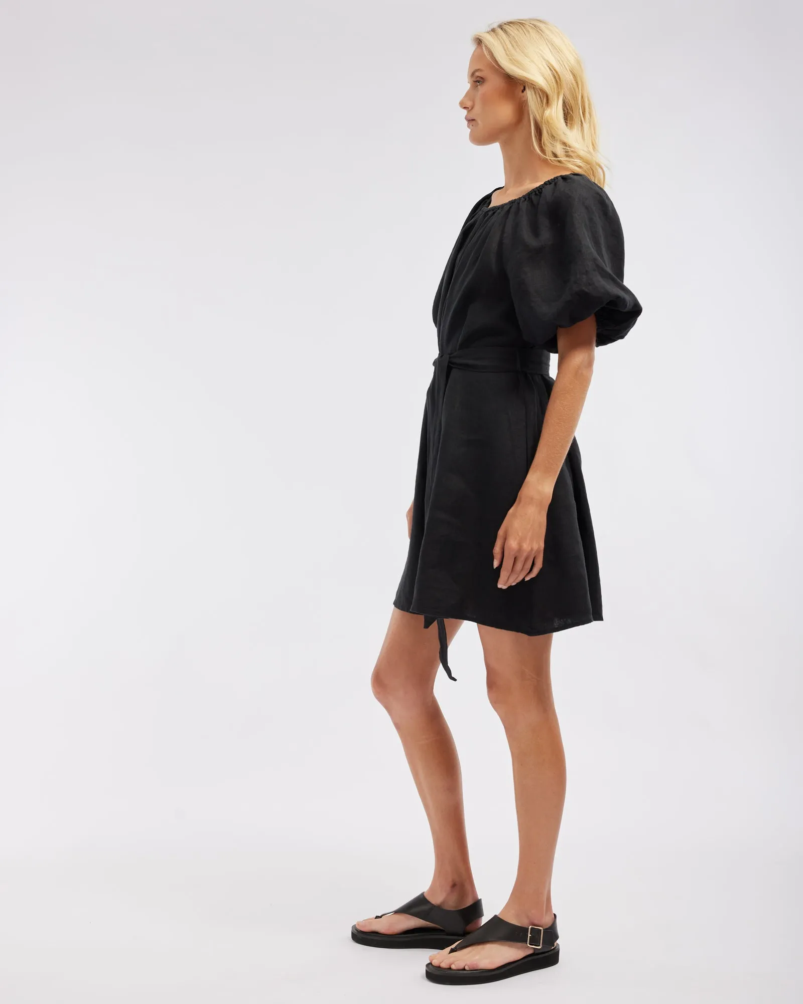 Wren Linen Mini Dress - Black