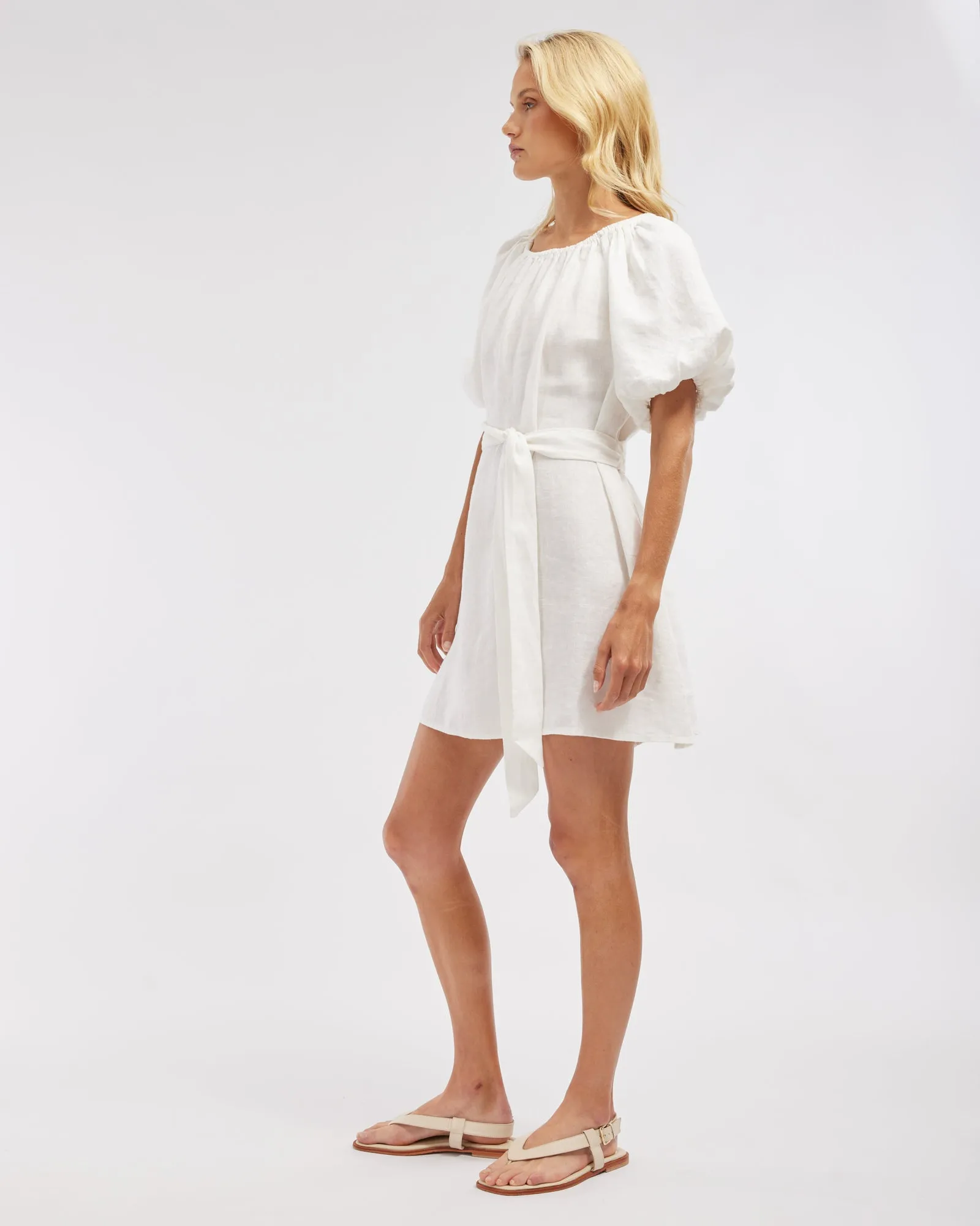 Wren Linen Mini Dress - White