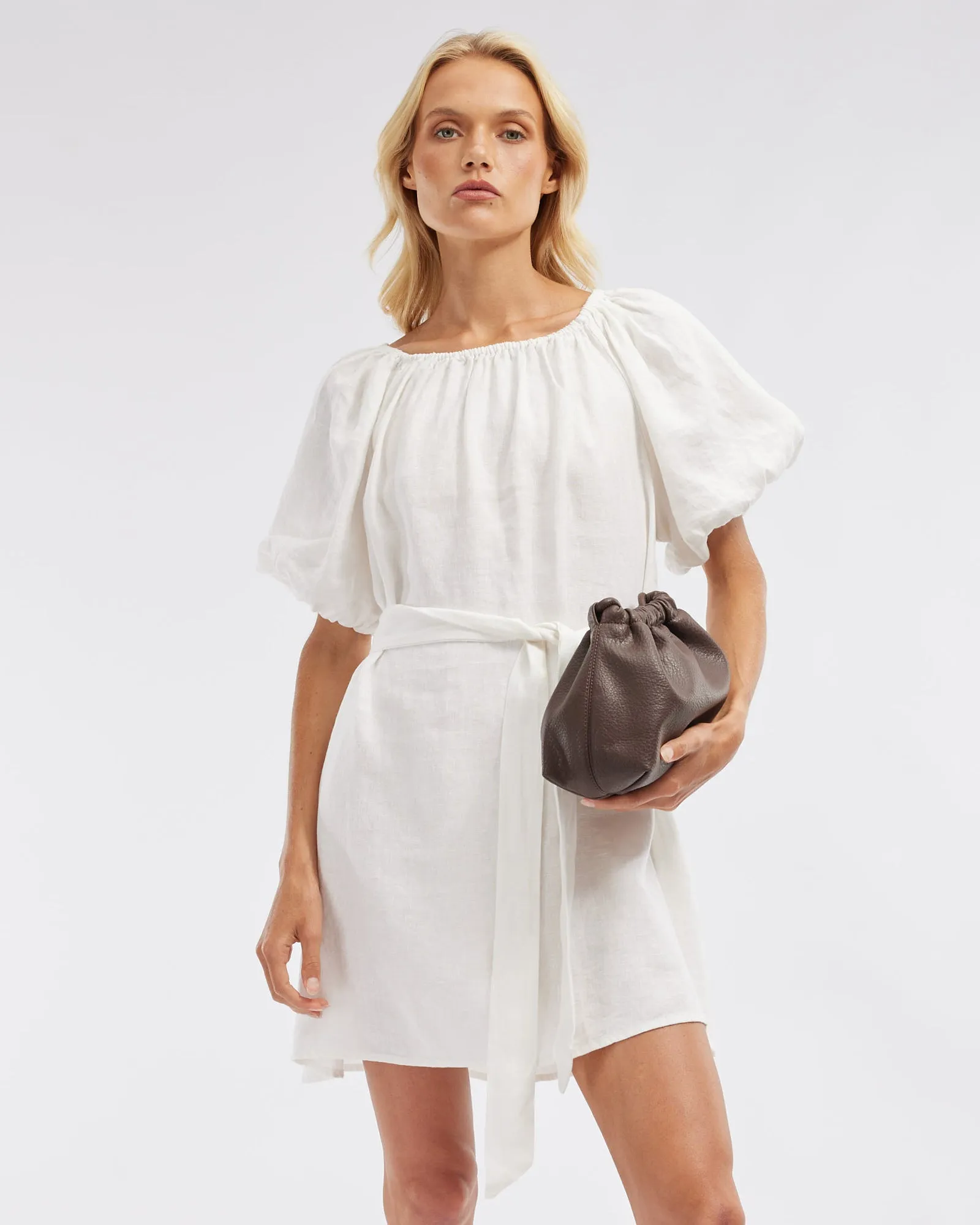 Wren Linen Mini Dress - White